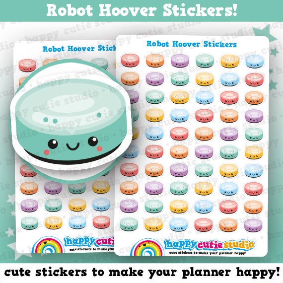 60 Cute Robot Hoover / Vacuum Cleaner / Chores Planner Stickers