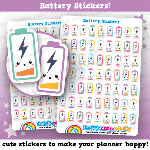 63 Cute Battery/Charge/Low Battery Planner Stickers