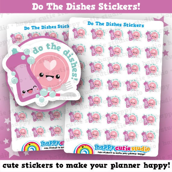 35 Cute Do The Dishes/Chores/Washing Up Planner Stickers