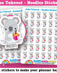 36 Cute Koko the Koala Takeout - Noodles Planner Stickers