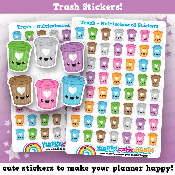 56 Cute Trash Can/Garbage/Rubbish Planner Stickers