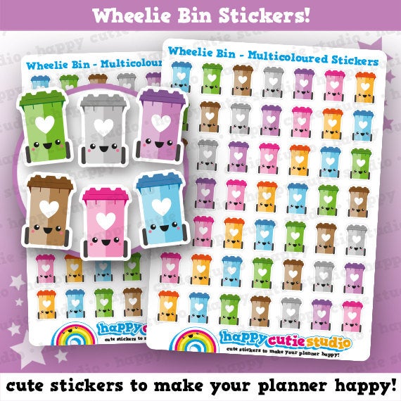 49 Cute Wheelie Bin/Trash/Garbage/Rubbish Planner Stickers
