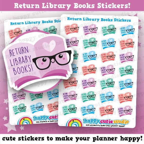 28 Cute Return Library Books/Reading Planner Stickers