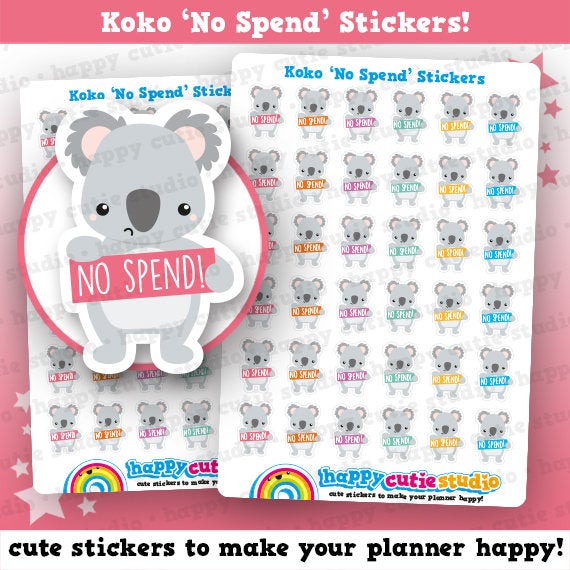 36 Cute Koko the Koala 'No Spend' Planner Stickers