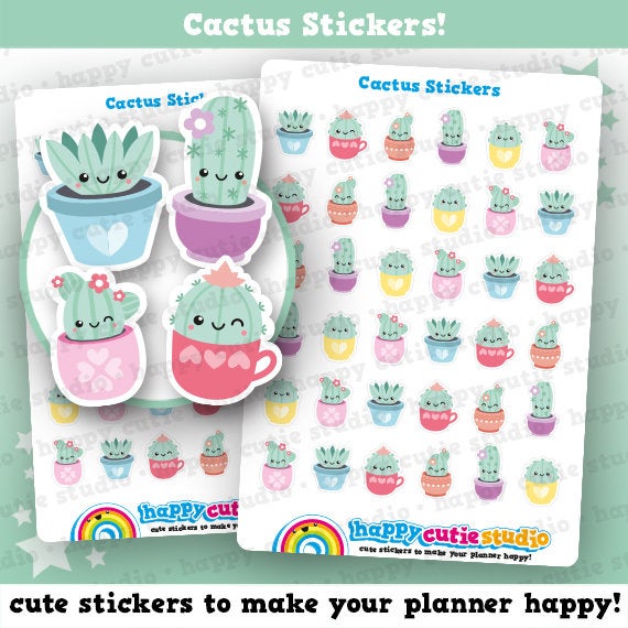 36 Cute Cactus/Succulent Planner Stickers