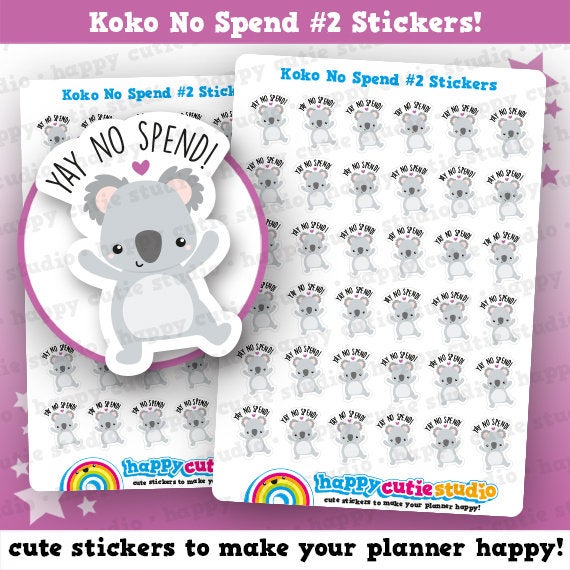 36 Cute Koko the Koala 'No Spend' #2 Planner Stickers – HappyCutieStudio