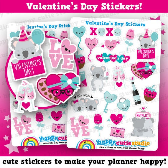 22 Cute Valentine&#39;s Day/Love/Date Night Planner Stickers
