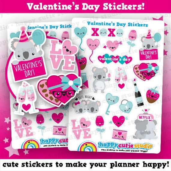 22 Cute Valentine's Day/Love/Date Night Planner Stickers