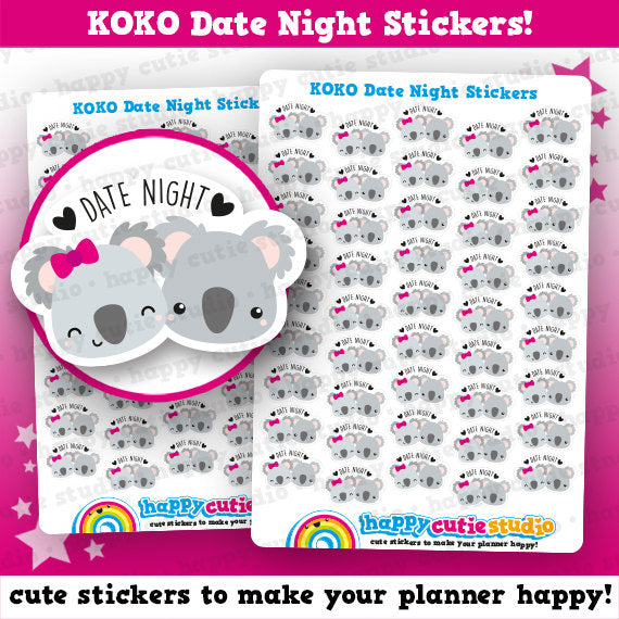 45 Cute Koko the Koala &#39;Date Night&#39; Planner Stickers