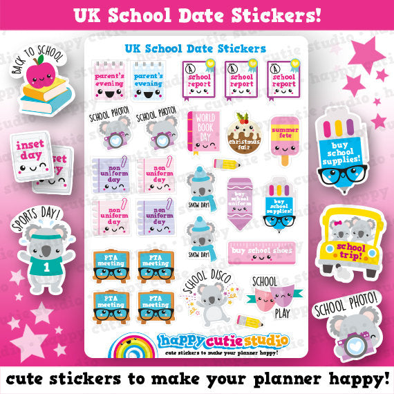 55 Cute UK School Dates/Study/College/ Planner Stickers