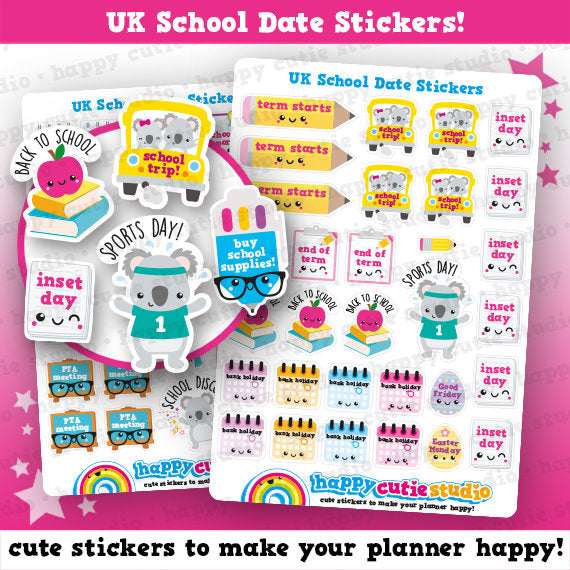 55 Cute UK School Dates/Study/College/ Planner Stickers