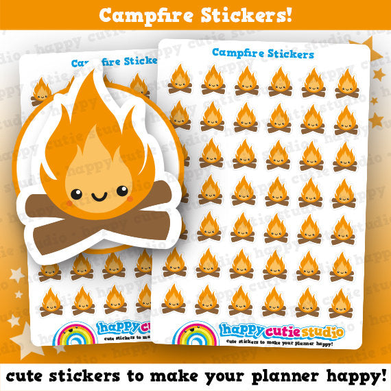42 Cute Campfire/Camp Fire/Camping Planner Stickers