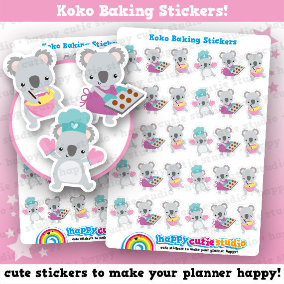 30 Cute Koko the Koala &#39;Baking&#39; Planner Stickers
