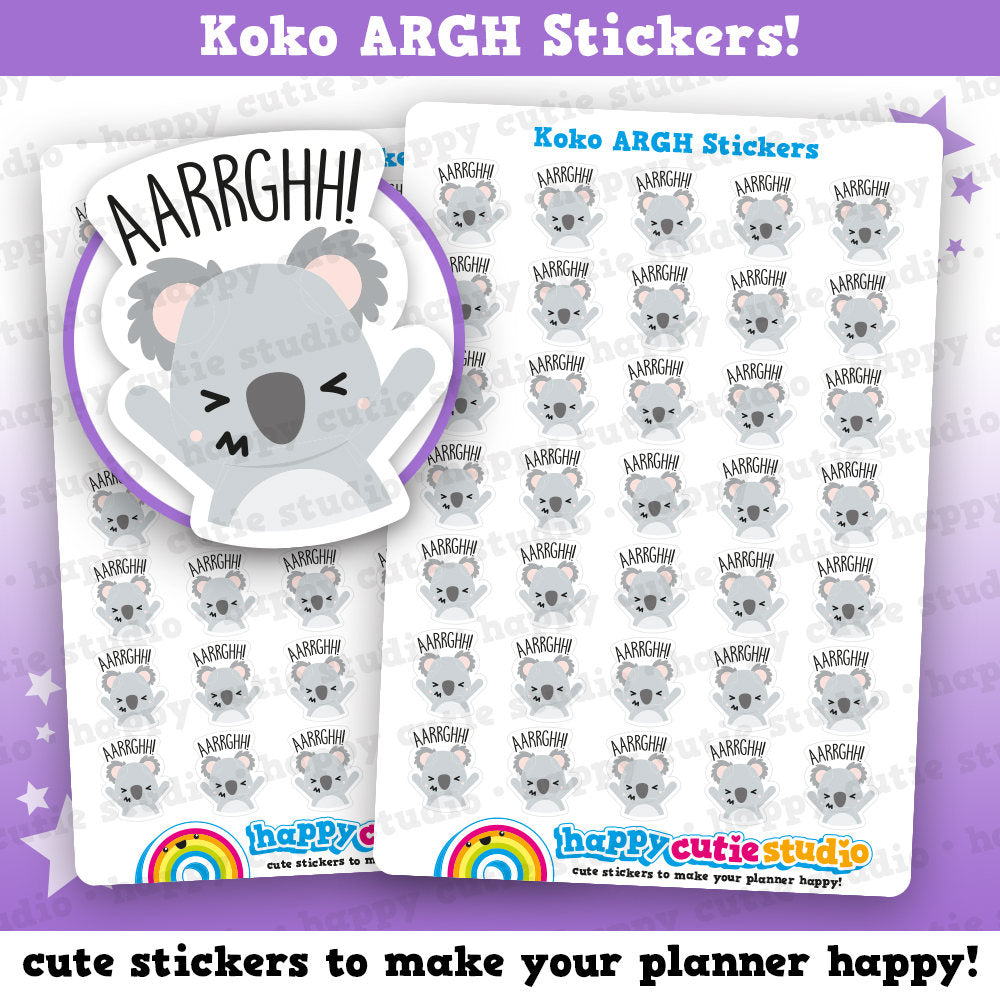 35 Cute Koko the Koala Argh/Angry/Emoti Planner Stickers