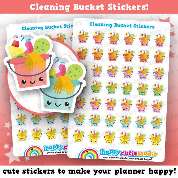 42 Cute Cleaning Bucket/Supplies/Chores Planner Stickers
