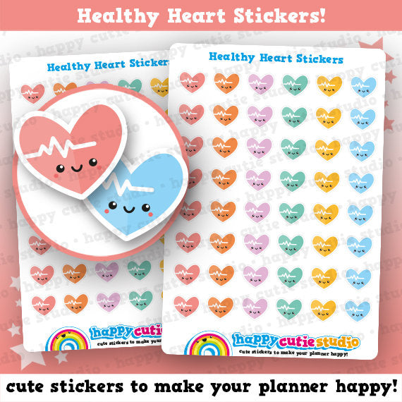 48 Cute Healthy Heart/Heatbeat/BPM/Heart Rate Planner Stickers