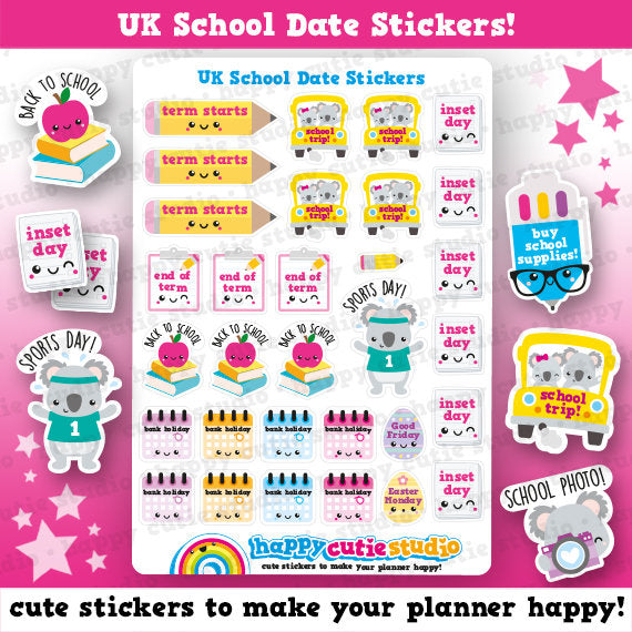 55 Cute UK School Dates/Study/College/ Planner Stickers