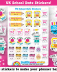 55 Cute UK School Dates/Study/College/ Planner Stickers