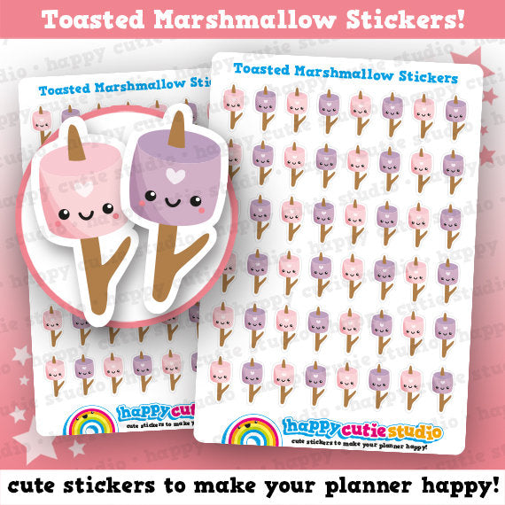 48 Cute Marshmallows/Toasting/Toasted/Camping Planner Stickers