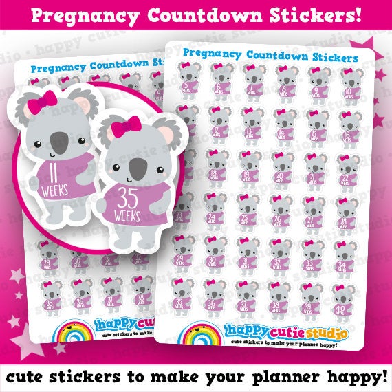 36 Cute Koko the Koala/Pregnancy Countdown Planner Stickers