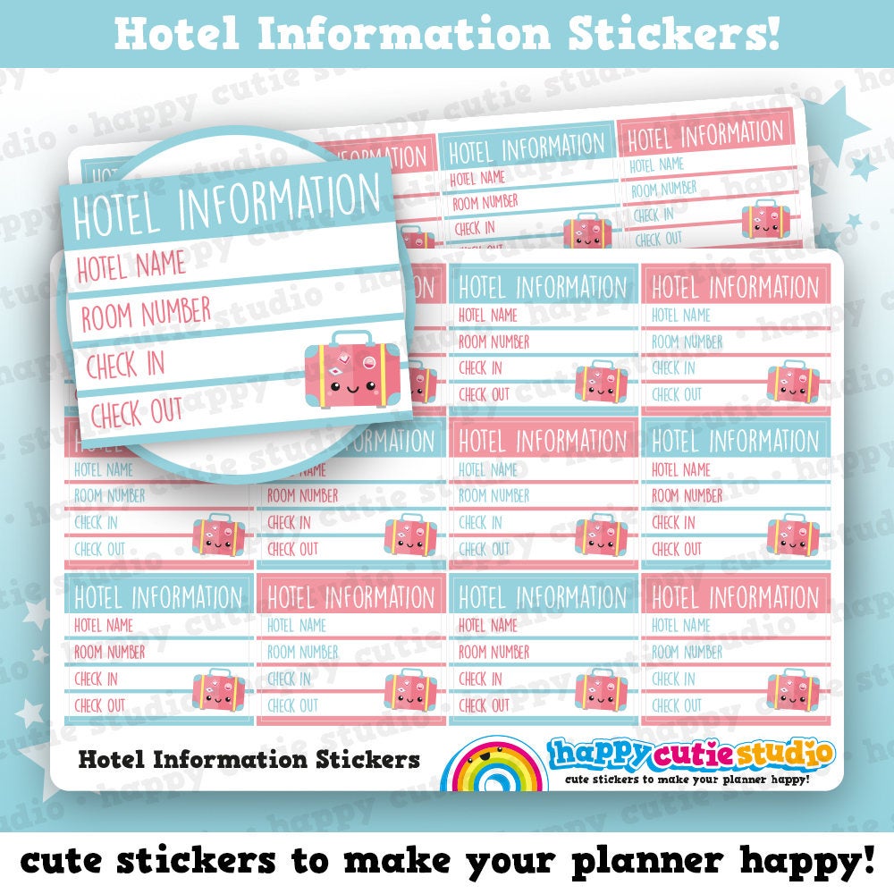 12 Cute Hotel Information/Holiday/Vacation Planner Stickers