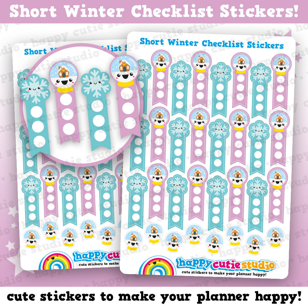 24 Cute Winter/Snowflake/Snowglobe Short Checklist Planner Stickers ...