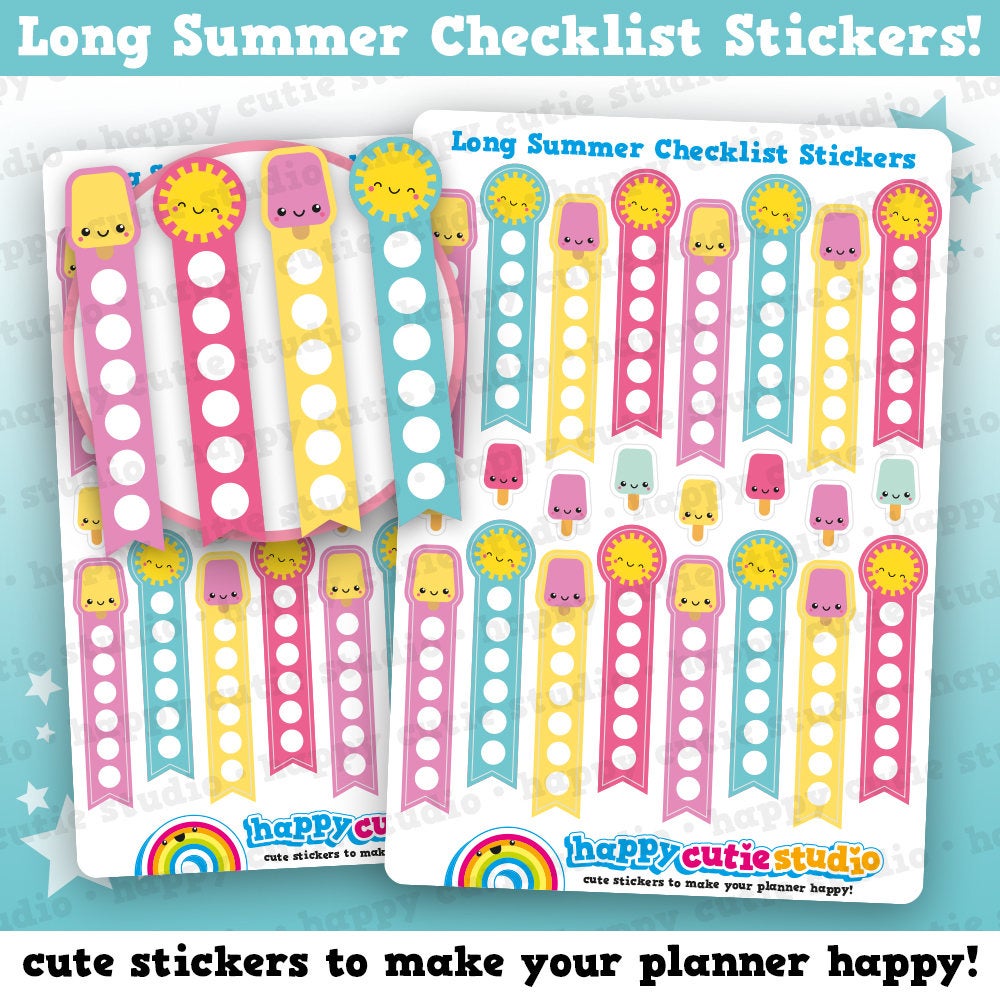 16 Cute Summer/Ice Cream/Sun Checklist Planner Stickers