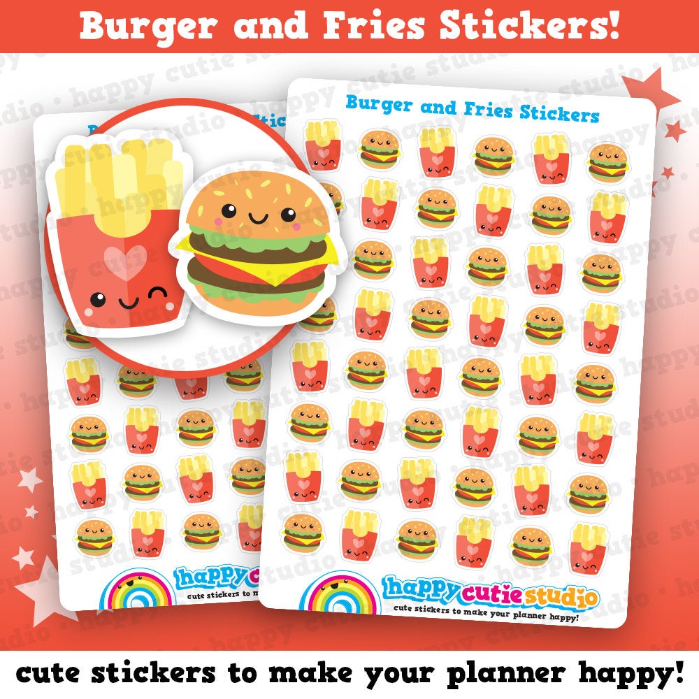 48 Cute Burger and Fries/Fast Food Planner Sticker