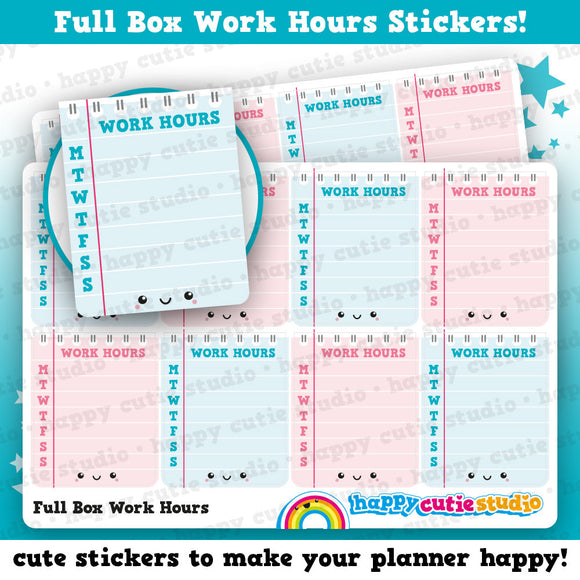 8 Cute Full Box Work Hours Tracker/Shift Work/Practical Planner Stickers