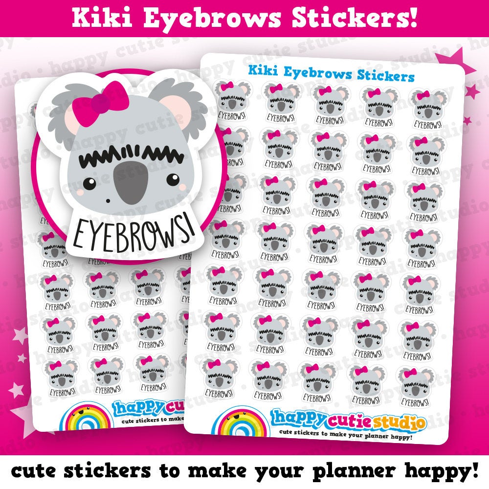 35 Cute Kiki the Koala Eyebrows/Pluck/Tweezer/Appointment Planner Stickers