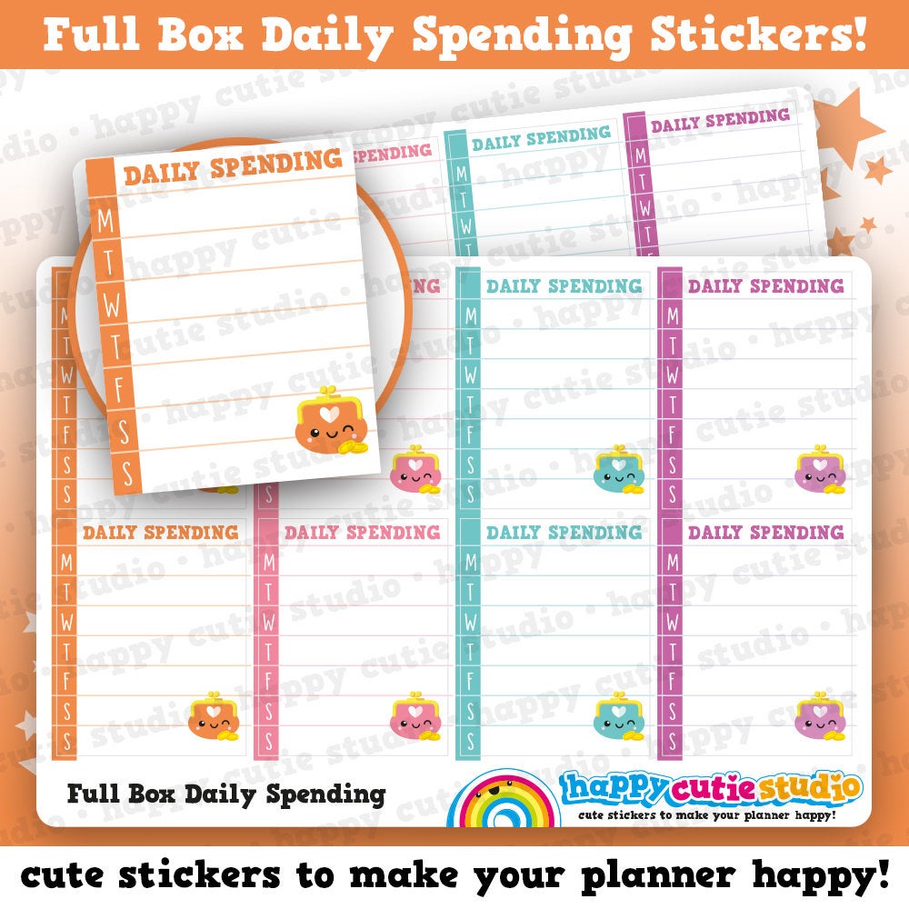 8 Cute Full Box Daily Spending/Budget/Money/Practical Planner Stickers