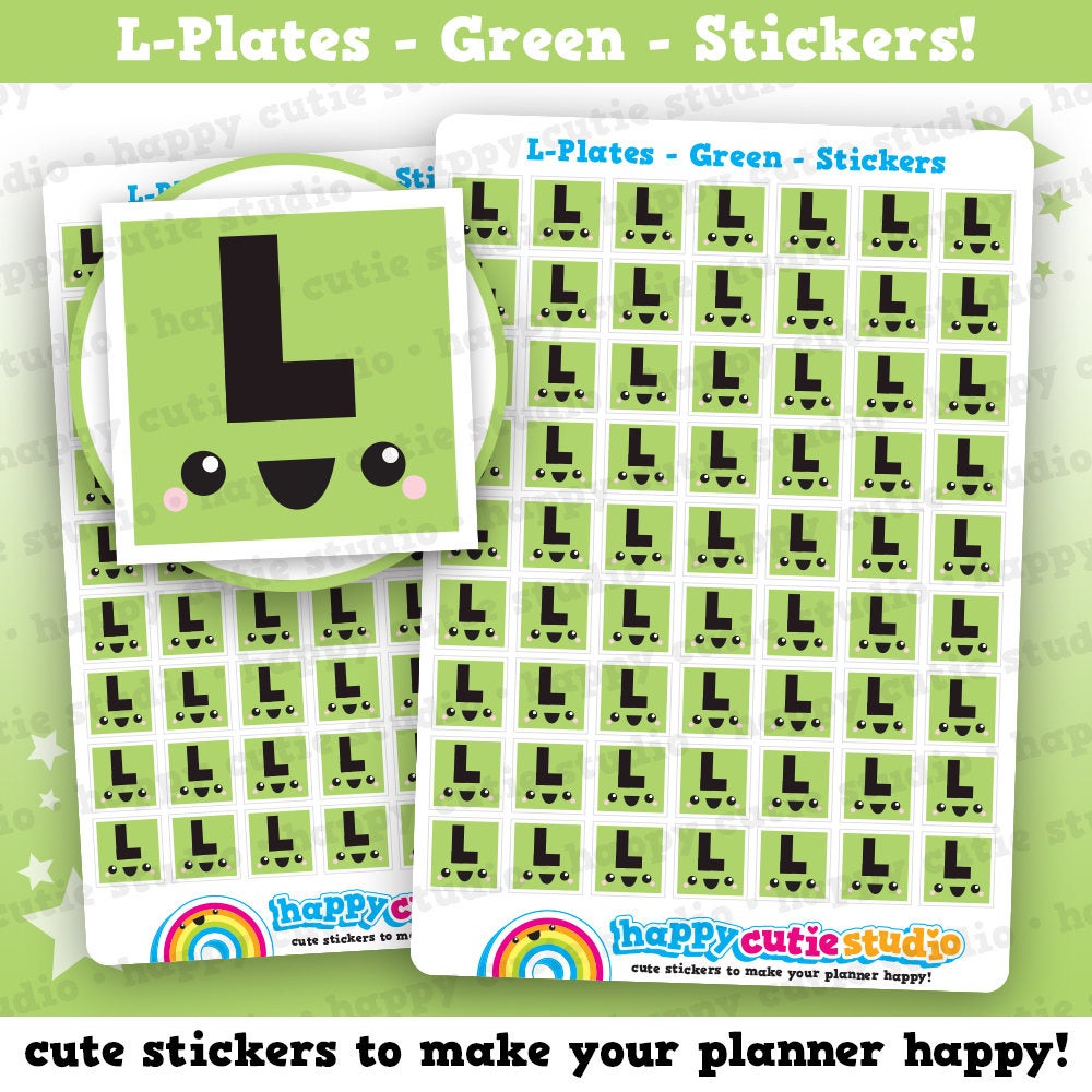 63 Cute Driving Lesson/L-Plates/Green/Learn to Drive Planner Stickers