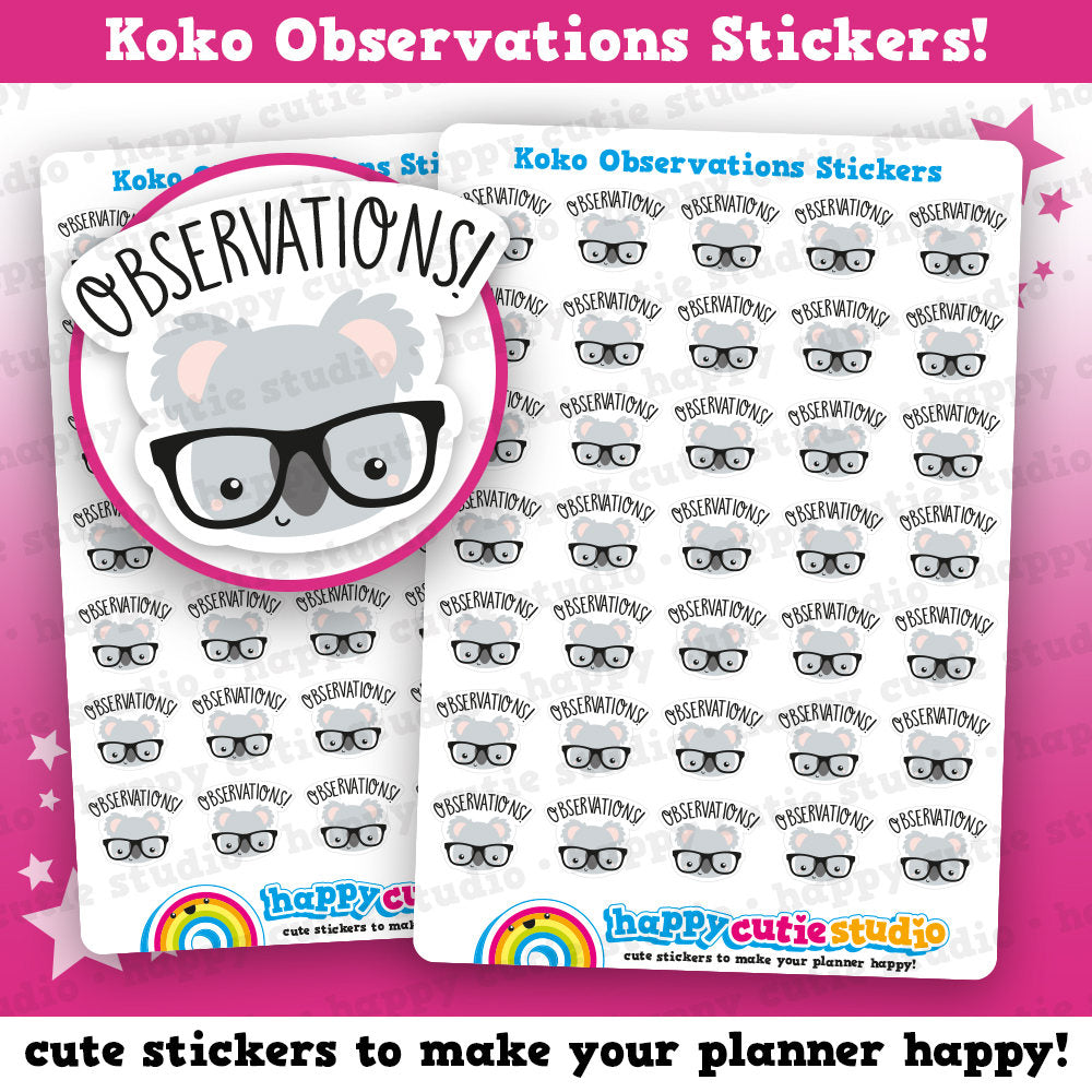 35 Cute Koko the Koala Observations/Glasses Planner Stickers