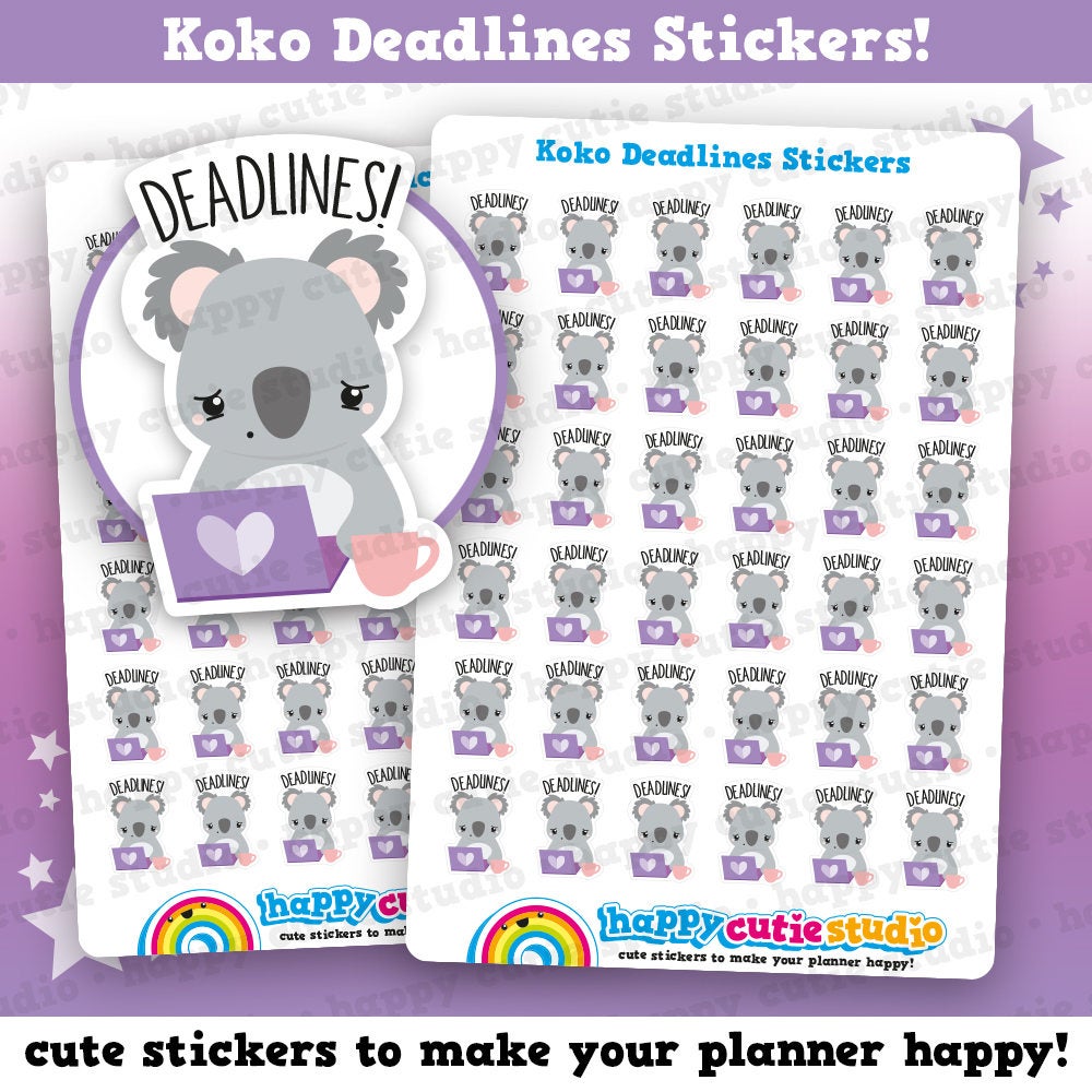 36 Cute Koko the Koala &#39;Deadlines&#39; Planner Stickers