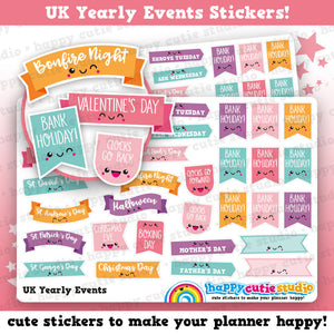 28 Cute UK Yearly Events/Holidays/Calendar/Bank Holidays Planner Stickers