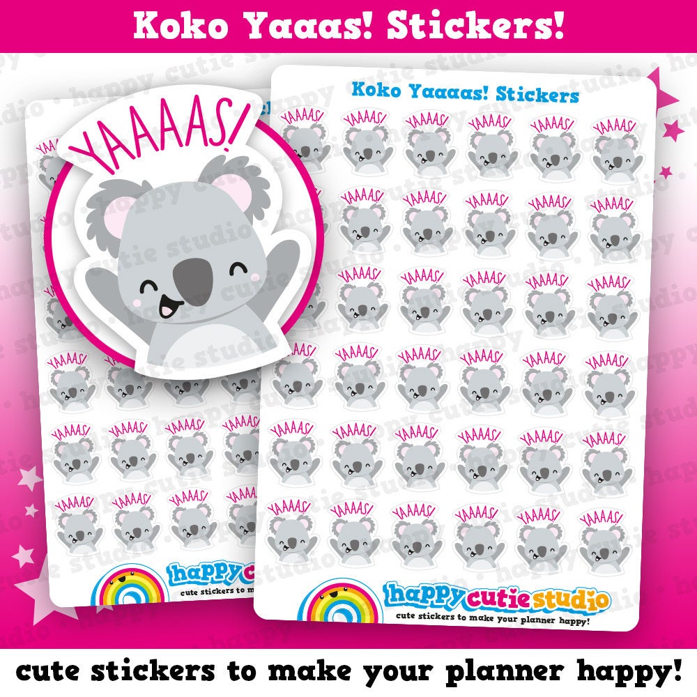36 Cute Koko the Koala Yaaaas/Yes Planner Stickers