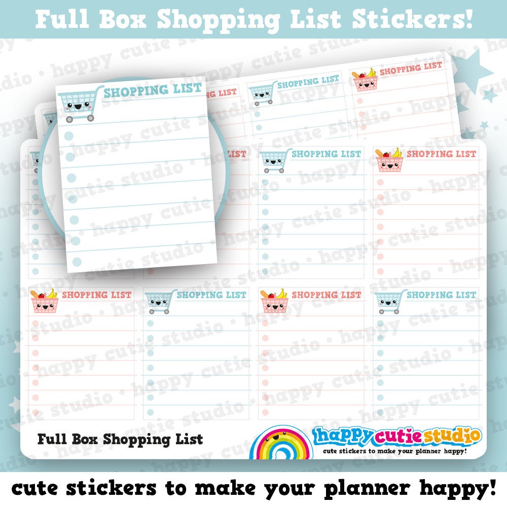 8 Cute Full Box Shopping List/Grocery List/Practical Planner Stickers