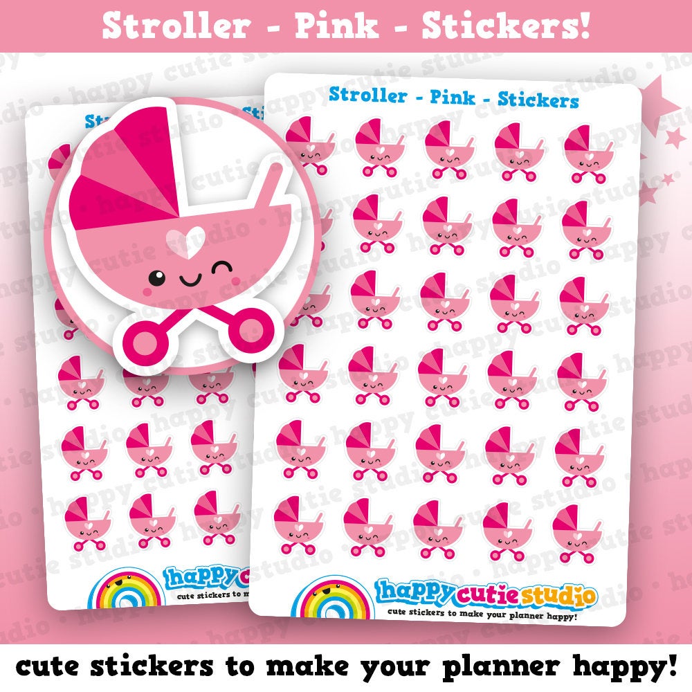 30 Cute Pink Stroller/Pram/Buggy/Pushchair Planner Stickers