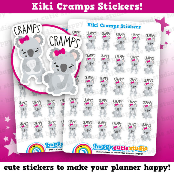 30 Cute Kiki the Koala Cramps/Period/IBS Planner Stickers