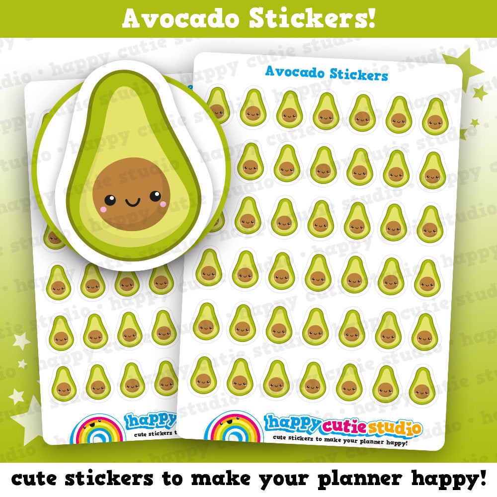 48 Cute Avocado/Vegan/Vegetarian/Health Planner Stickers