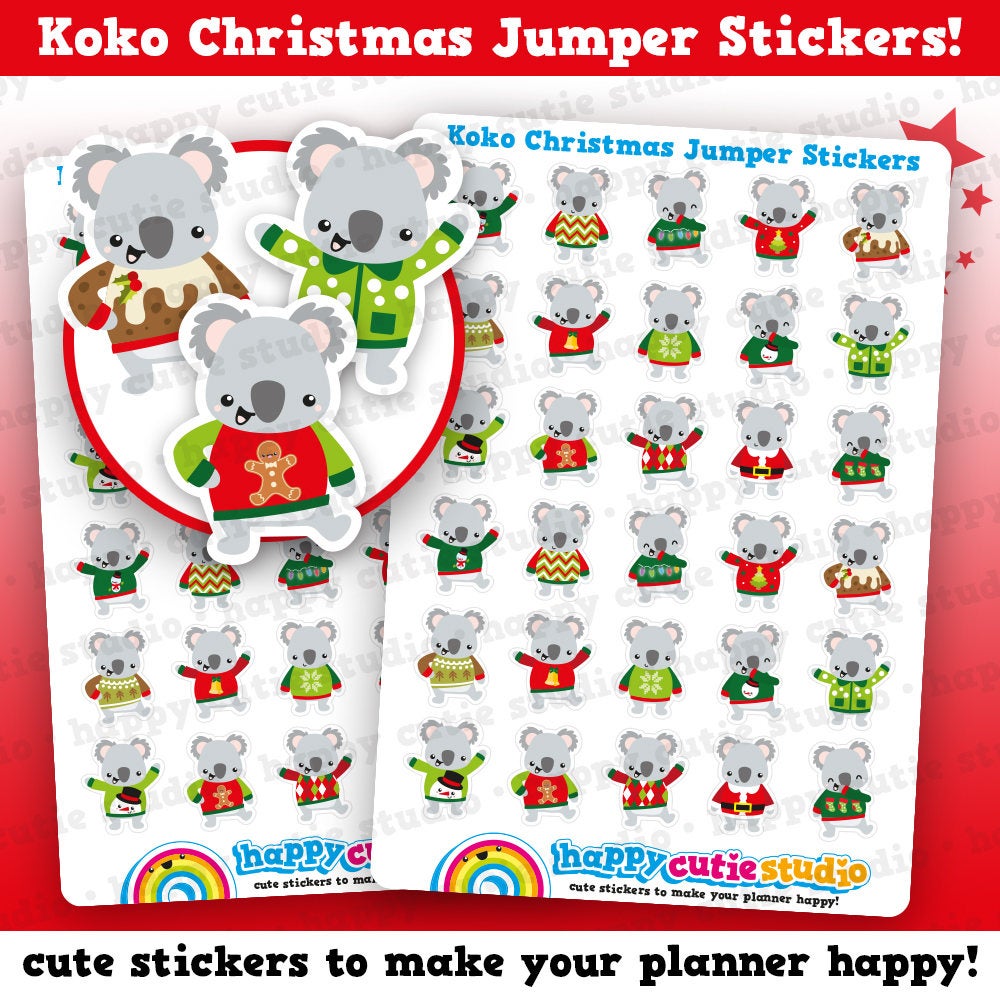 36 Cute Koko the Koala Christmas Jumper Planner Stickers