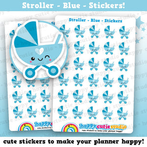 30 Cute Blue Stroller/Pram/Buggy/Pushchair Planner Stickers