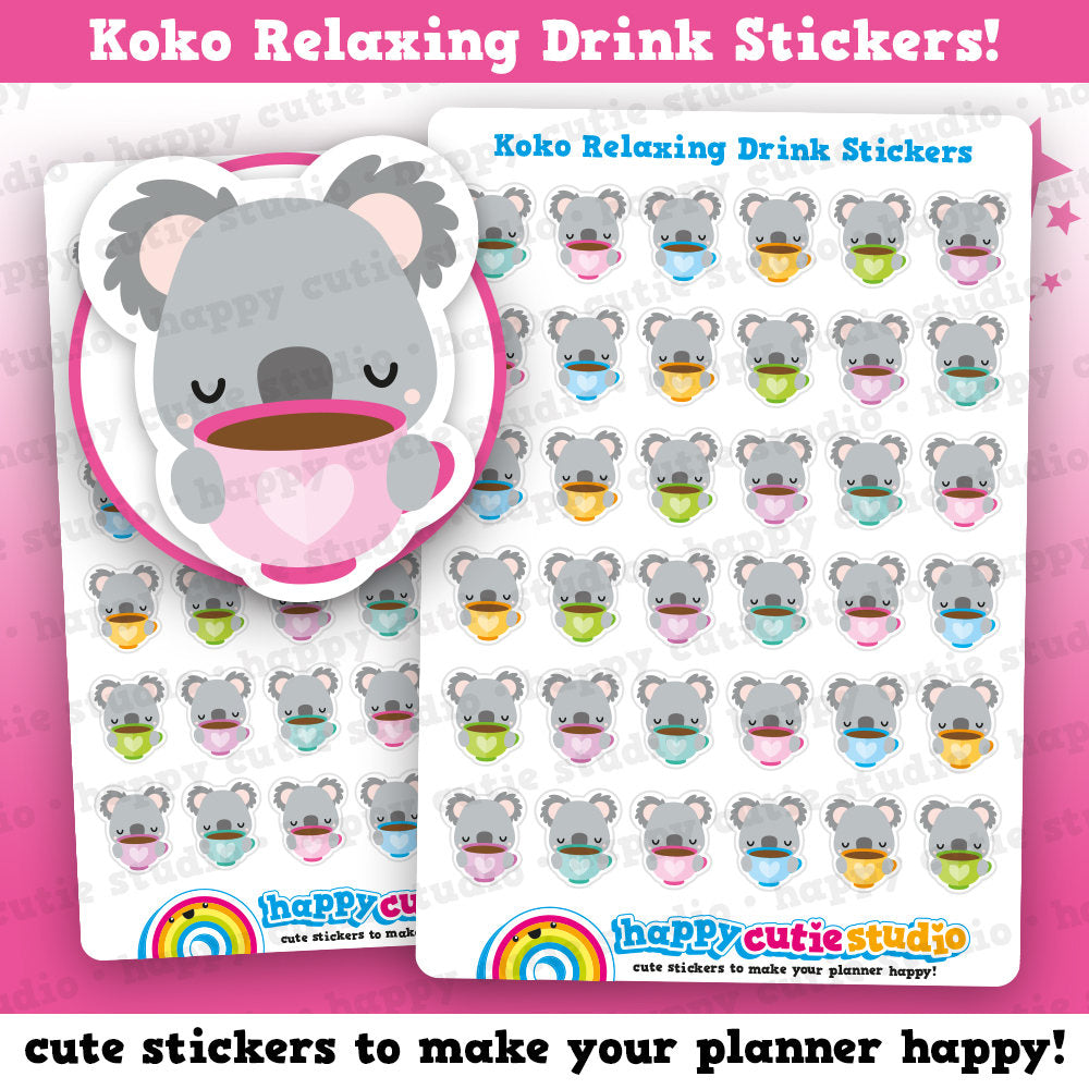 36 Cute Koko the Koala Relaxing Drink/Tea/Coffee Planner Stickers