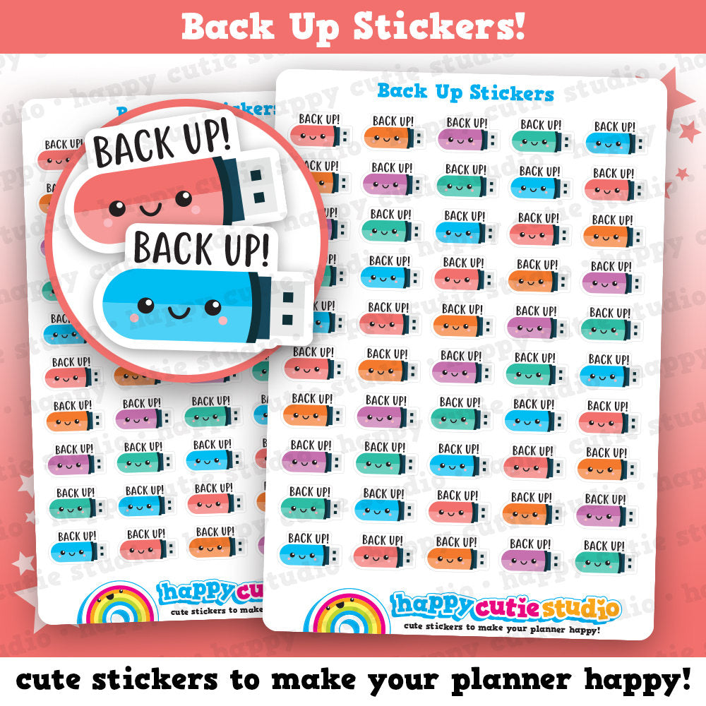 50 Cute Back Up/Backup/Data/USB Planner Stickers