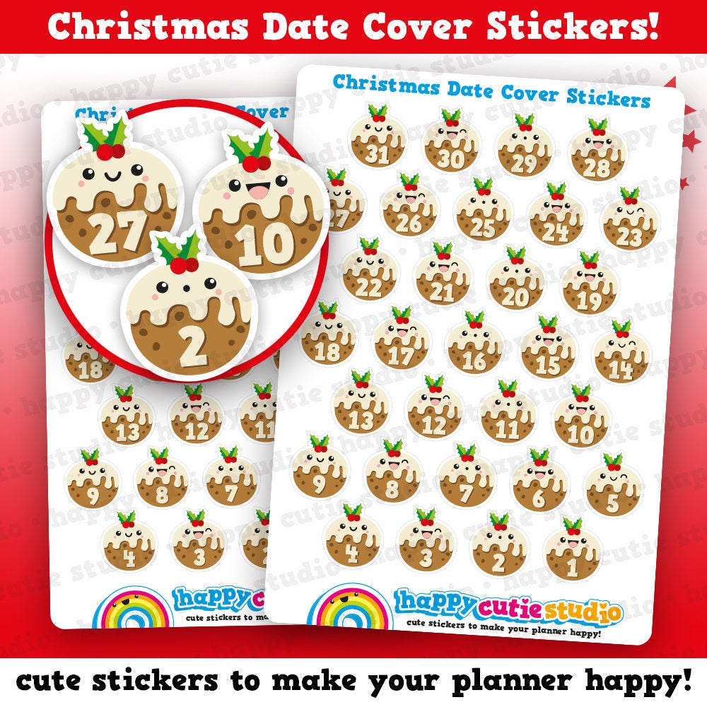 31 Cute Christmas Countdown/Date Cover Planner Stickers