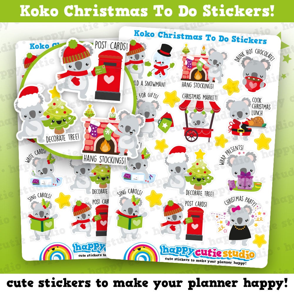 12 Cute Koko Christmas To Do/Bucket List/Festive/Holidays Planner Stickers