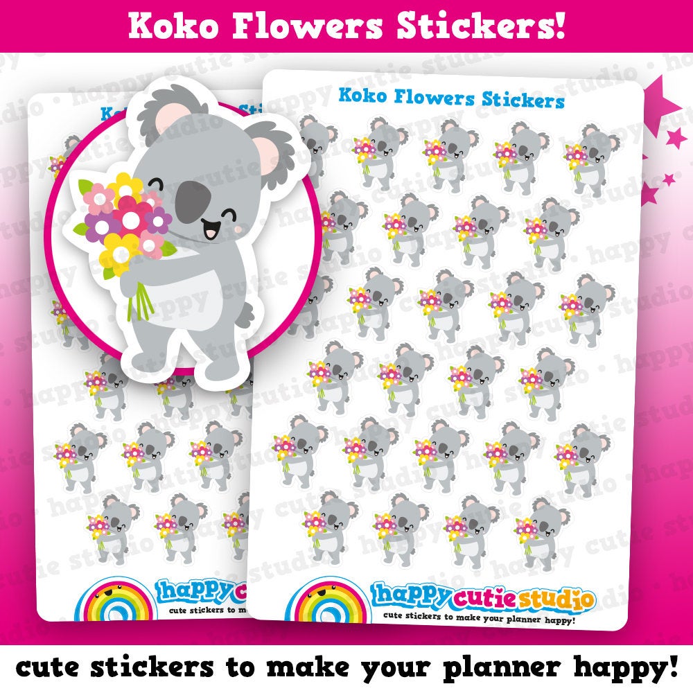 27 Cute Koko the Koala Flowers/Present Planner Stickers