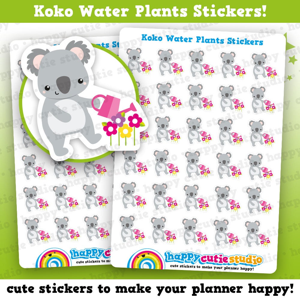 30 Cute Koko the Koala Water Plants/Garden/Gardening Planner Stickers