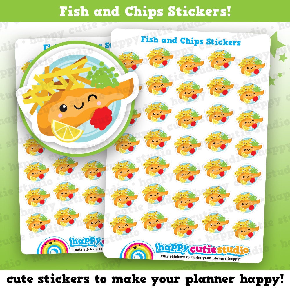 35 Cute Fish and Chips/Takeaway/Fast Food Planner Stickers