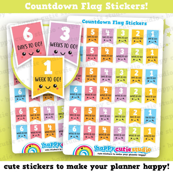 36 Cute Daily and Monthly Countdown Flags Planner Stickers